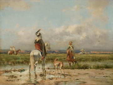 Víctor Huguet Painting - La chasse au faucon Victor Huguet Orientalista